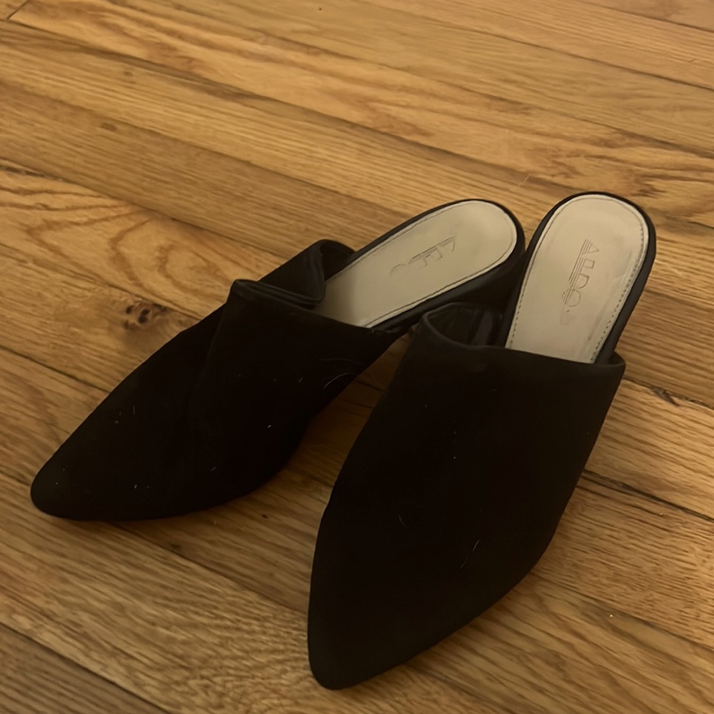 Aldo Black Suede Heeled Mules Size 7.5